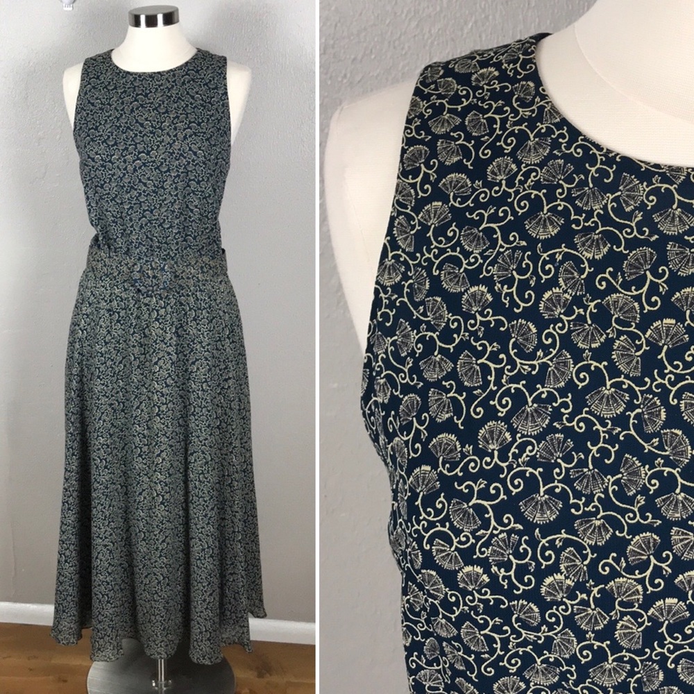 Vtg 80s/90s Sleeveless Graphic Full Skirt Dress
